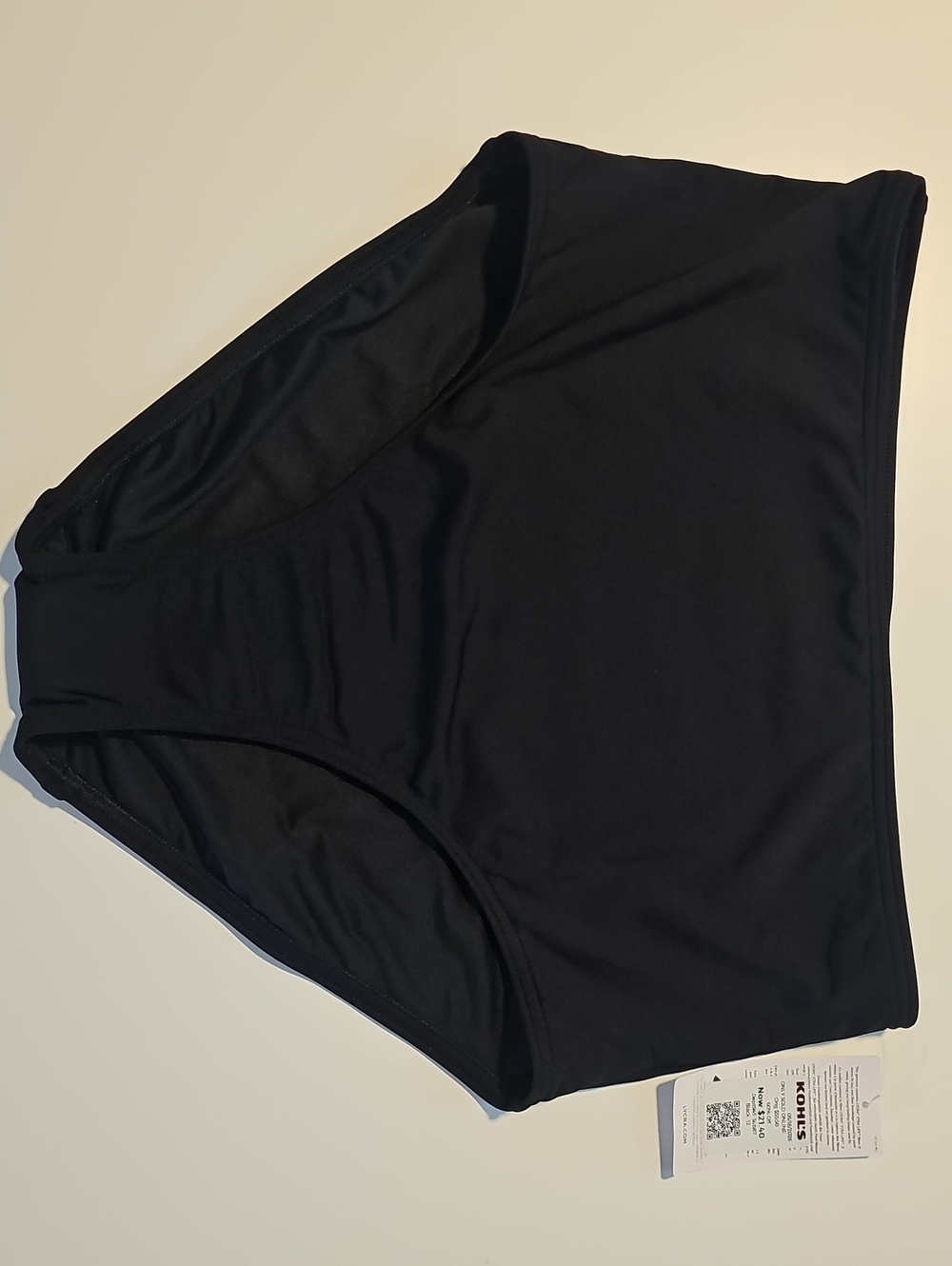 Lands' End Women's 12 Solid Black High-Waist Bikini Bottom with Lycra Xtra Life